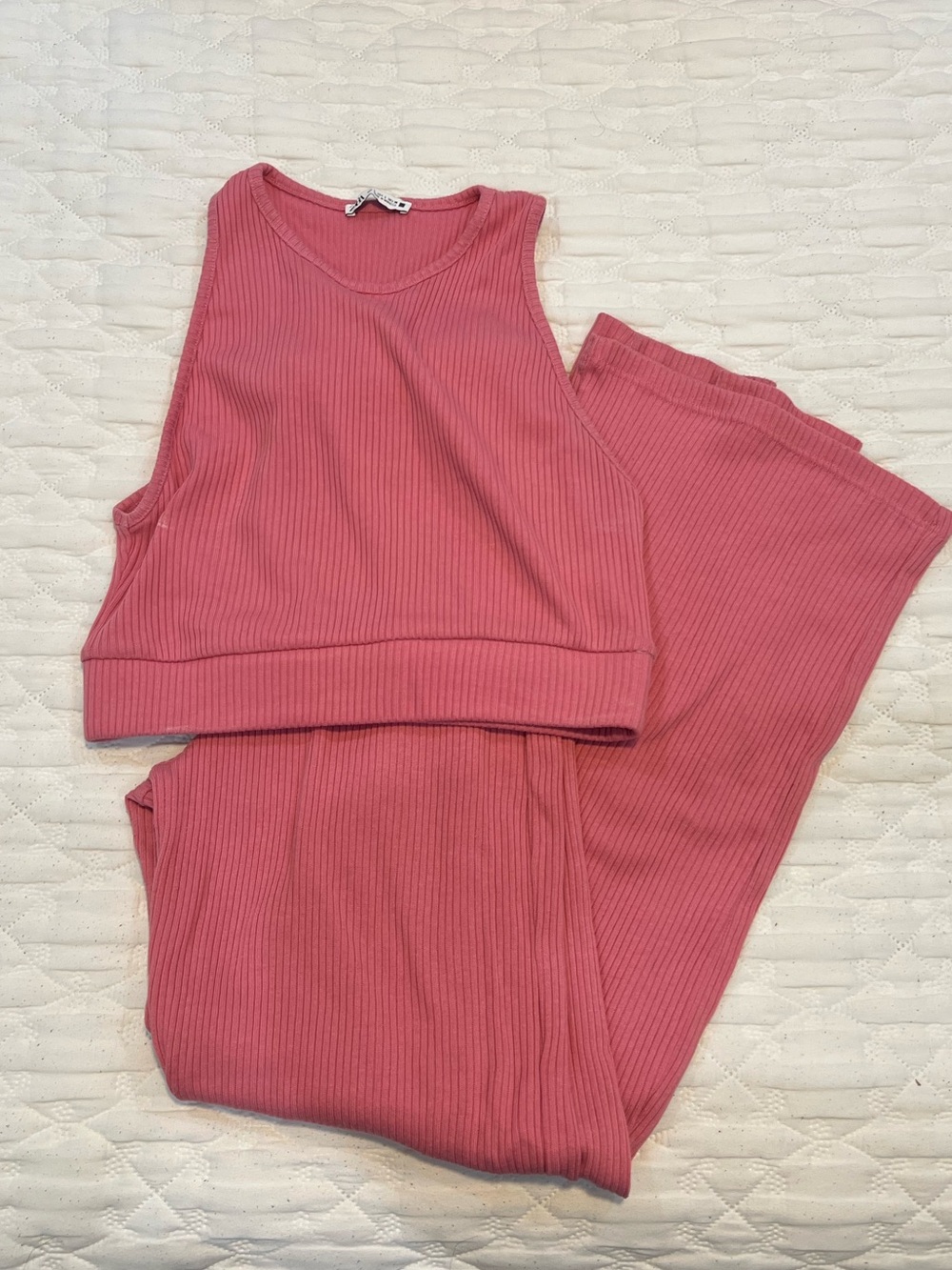Zara Ribbed Crop Tank and High-Rise Loungewear Set - Rose Pink